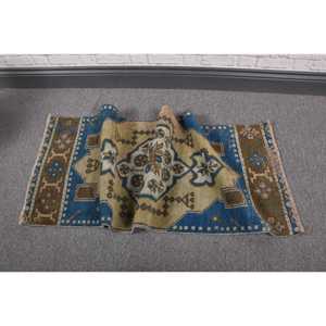 Alfombra Turca Vintage de 1.5x3.8 pies, Alfombra Pequeña, Alfombra de Lana Azul - Product Image 5