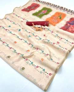 ผ้าส่าหรีผ้าลินินชานดรายเนื้อนุ่มสำหรับผู้หญิง ดีไซน์แบบบอลลีวูด ลายดอกไม้ทั้งผืน ผ้าส่าหรีสุดหรู ดีไซน์พิเศษ ล่าสุด คุณภาพพรีเมียม - Product Image 3