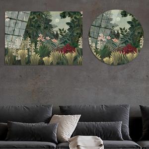 Arte de pared en lienzo con diseño de selva iluminada por la luna: impresión de bosque botánico tropical, arte en vidrio templado - Product Image 1