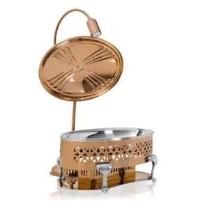 Calentador de buffet de plato de frotamiento Calentador de comida de plato de frotamiento redondo de buffet de acero inoxidable con tapa colgante para gran oferta - Product Image 3