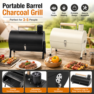 DON FELIZ Portable Barrel <b>Electric</b> Grill Stainless Steel Double Cooking Grates Adjustable Chimney Vent Removable Legs Wooden - Product Image 4