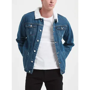 Mens Fleece Lined Turn down Collar Trucker Jacket Causal Outdoor Streetwear Jeans Denim Jacket