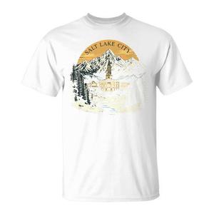 T-shirt vintage retrò con paesaggio urbano di Salt Lake City, Utah, skyline al tramonto, t-shirt promozionale vintage dell'Utah - Product Image 1