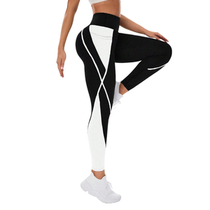 Womens High Waist Knitted Color Block Logo Yoga <b>Leggings</b> Side Pockets Stretch Fitness Running Ankle Length Workout Training - Product Image 4