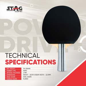 Raquette de tennis de table professionnelle Stag Iconic Powerdrive+ en bois 13 plis avec caoutchouc à picots longs et fibre de carbone - Product Image 3