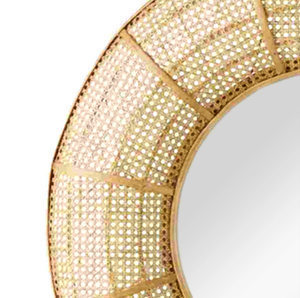 Miroir en rotin de forme ronde de haute qualité décor mural en bois minimaliste fait à la main pour tous les jours ou mariage - Product Image 3