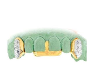 Grillz personnalisé 2 dents avec crocs Grillz opale blanche/925 Silver Slugs Grillz - Product Image 1