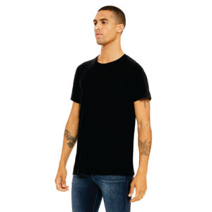 Camiseta de manga corta Triblend Unisex, Camiseta de algodón 50% rayón 25% poliéster 25% Airlume peinado y anillo, solo 3,8 oz, color negro sólido - Product Image 2