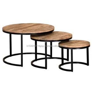 Industrial Modern home living room furniture acacia Wooden top tea table design coffee side end mini table