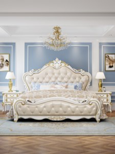 Victorian Style Sleigh <b>Bed</b> Solid Wood Hand Carved Tufted Upholstery King Size Soft <b>Bed</b> - Product Image 6