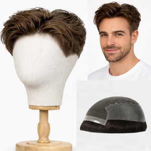 Tupé de <span class=keywords><strong>Cabello</strong></span> Humano Pre-cortado para <span class=keywords><strong>Hombre</strong></span>, Modelo Q6, con Base de Encaje y PU, Sistema de Reemplazo Capilar, Unidades de Parche de Aspecto Natural para Hombres - Product Image 1