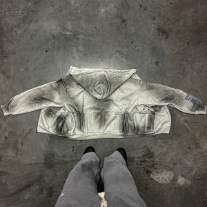 Pulvérisation personnalisée Gradient Zip Up Hoodie Avec Strass Patchwork Boxy Cropped Fit Streetwear Veste Zipper Hoodies Pour Hommes - Product Image 4