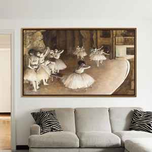 Vintage Ballerinas on Stage Printed Canvas Art Elegant Ballet Decor,GOLD <b>FRAMED</b> CANVAS - Product Image 1