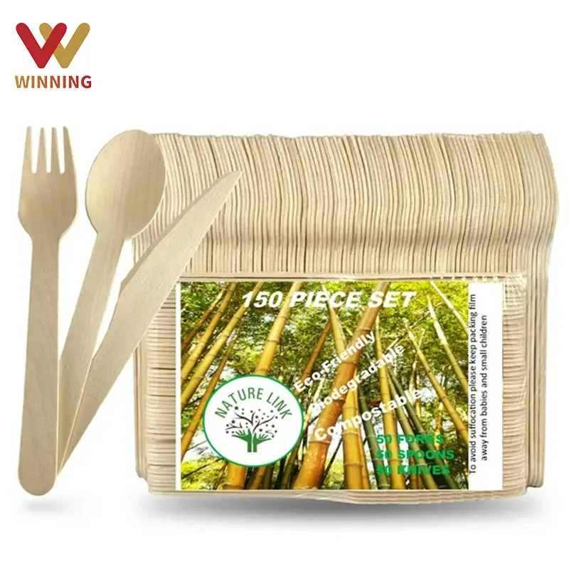 चम्मच/कांटे/चाकू Biodegradable थोक सन्टी लकड़ी Bambo कटलरी प्राकृतिक/डिस्पोजेबल कांटे ब्राउन अनुकूलन Flatware सेट पतन