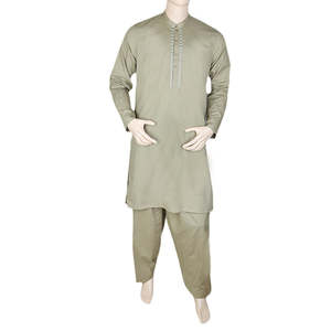 Shalwar Kameez Bordado para Hombre con Cuello de Banda - Verde - Product Image 2