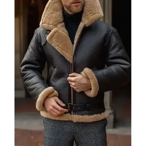 Men <b>Sheepskin</b> B3 Bomber Flying Shearling Leather Fur <b>Jacket</b> - Product Image 2