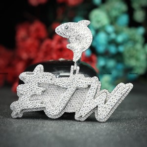 Colgante de Plata de Ley 925 con Diamante Moissanite VVS, Collar con Nombre de Doble Capa Personalizado con Argolla, Joyería Hip Hop con Incrustaciones de Diamantes - Product Image 4
