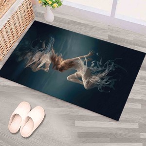 Tapis rond fait main imprimé sur mesure pour femme dansant dans l'eau, style moderne et surréaliste, idéal pour couloir ou bureau, avec poils doux - Product Image 5