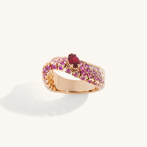 Luxury Rose <b>Gold</b> <b>Cocktail</b> <b>Ring</b> With Pear Cut Ruby And Pink Sapphires Channel Set Prong Setting Women Party Jewelry - Product Image 1