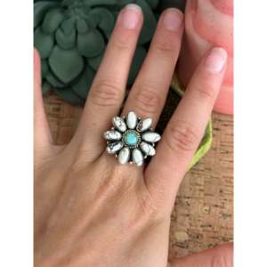 Southwest Handmade Turquoise Opal Sterling Silver Adjustable Ring Bezel <b>Set</b> Fine Jewelry - Product Image 2