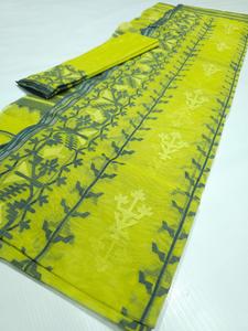 Qualité Export exclusive Dhakai Bleu Ciel Jamdani Sharee pour Femme JAMDANI TISSU VERT Bleu ROUGE Doré du Bangladesh - Product Image 3