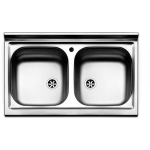 ÉVIER DE COMPTOIR EN ACIER INOXYDABLE 2 BOLS 80CM - Product Image 1