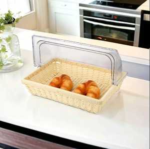 เป็นมิตรกับสิ่งแวดล้อมอาหารเกรดหวายถาดเก็บทออาหารตะกร้ากลวงทอถาดเสิร์ฟตะกร้าเก็บหวายพร้อมฝาปิด - Product Image 2