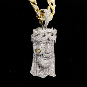 Customized Hip Hop Stylish Fully <b>Iced</b> Out With Round Brilliant Cut in 925 Sterling Silver Moissanite Diamond Jesus Pendant - Product Image 3