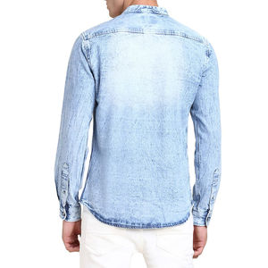 Turn-Down Collar Cotton Spandex Solid Color <b>Jeans</b> Denim <b>Men</b> <b>Shirt</b> Wholesale Long Sleeve Denim <b>Men</b> <b>Shirt</b> <b>for</b> Online Sale - Product Image 2