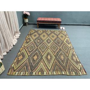 Turkish 5.8x8 ft Rug, Large Vintage Rug, <b>Brown</b> Black Oriental <b>Wool</b> Rug - Product Image 5