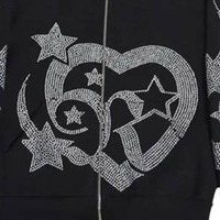 Sweat-shirt à capuche pour homme, design cœur et étoile en strass, poche unie, couleurs personnalisables, 100% coton molletonné tricoté
