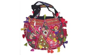 Bolso de mano Banjara de estilo bohemio hecho a mano, gran capacidad, algodón, ocasiones étnicas, adornos de espejo, cremallera portátil - Product Image 2