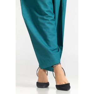 ชุดสูทผู้หญิง 3 ชิ้น ผ้าซาตินแจ็คการ์ดสีน้ำเงิน ตกแต่งกระดุม ความยาวระดับข้อเท้า ทรงปกติ เหมาะสำหรับใส่ทำงานหรือในช่วงฤดูร้อน - Product Image 1