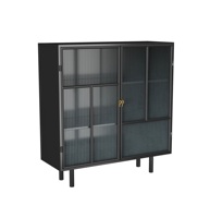 Buffet de rangement moderne en fer et verre pour bar de ferme, cuisine, salon, salle à manger, finition noire écologique