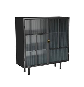 Modern Iron and Glass Storage Cabinet <b>Sideboard</b> <b>for</b> Dining and Living Room Black Finish - Product Image 1