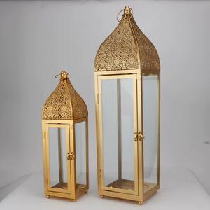2026 Christmas Customized Gold Metal <b>Glass</b> Square <b>Candle</b> Moroccan <b>Lanterns</b> Home Decorative Large Floor Handmade Modern - Product Image 5