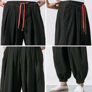 กางเกงผู้ชายทรงหลวมมีเชือกผูกผ้าแคนวาสแบบพรีเมี่ยมกางเกงทรงหลวมออกแบบโลโก้ได้ตามต้องการ - Product Image 3