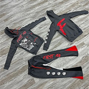 2025 nouveau sweat à capuche imprimé Logo personnalisé pull-over sweats à capuche hommes Flare pantalons de survêtement empilés lavage à l'acide DTg et sérigraphie survêtement - Product Image 6