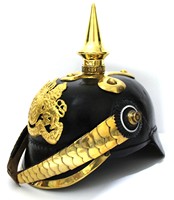 Casque Pickelhaube classique en cuir d'agate prussienne allemande authentique, fait main, motif couronne - Taille personnalisable pour collectionneurs