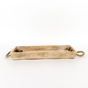 Plateau de service rectangulaire en bois massif rustique avec poignées en corde naturelle, fabriqué à la main, idéal pour la cuisine - Product Image 3