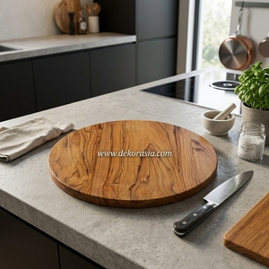 Planche à découper ronde en bois durable et écologique de qualité supérieure pour la cuisine, idéale pour hacher, trancher et servir, passe au lave-vaisselle - Product Image 6