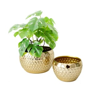 Maceta de Metal con acabado martillado brillo dorado con soporte interior exterior decorativo hogar balcón maceta de Metal para decoración de jardín - Product Image 5