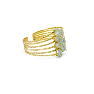 Brazalete ajustable en bruto de Aguamarina chapado en oro de 18 quilates | Brazalete de latón hecho a mano de alta calidad para Mujer | Boda de moda - Product Image 3