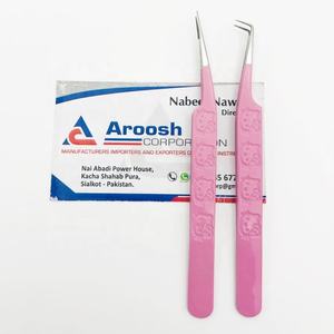 Haute qualité durable en acier inoxydable Fiber pointe isolation 90 degrés professionnel rose pince à épiler Extension de cils Aroosh Corp - Product Image 3