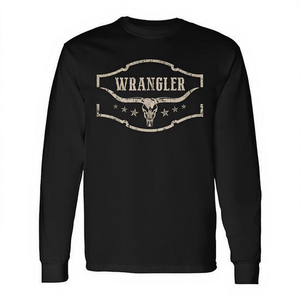 Western <b>Bull</b> <b>Skull</b> Graphic Long Sleeve T-Shirt for Adults Unisex Crew Neck Black Cotton Casual Top - Product Image 2
