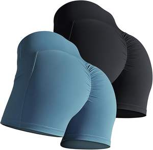 Meilleur short de yoga pour femme 2 pièces Pack taille croisée Gym Compression Spandex Stretch poches latérales courtes motif solide pour le yoga actif - Product Image 1