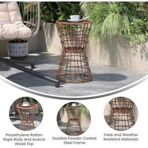 Mesa de cuerda de ratán superior de madera de acacia, mesa auxiliar de mimbre para interiores y exteriores resistente a la intemperie - Product Image 3