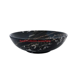 Fancy Black Marble Fruit <b>Bowl</b> With Unique Hand-Carved Metal <b>Salad</b> <b>Serving</b> <b>Bowl</b> For Modern Kitchen & Dining Excellent Price - Product Image 1