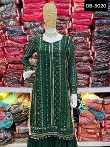 Style pakistanais indien pur Faux Georgette broderie séquence conception travail Salwar Kameez mariage fonction costume - Product Image 2