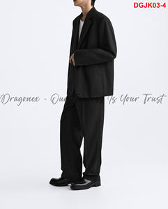 <b>Blazer</b> Black Wool Blend Jacket With <b>Buttons</b> at the Wrists Convenient and Airy Side Pocket Dragonex Minimalist Natural Color 2025 - Product Image 4